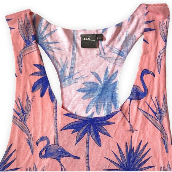 ASOS : NEW Tropical Flamingo Racerback Tank Pink Blue Palm Print : XL - Picture 4 of 9